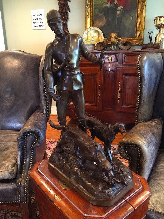 Bronze Huntsman Statue with Dogs. Aprox: 2'tall.