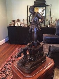 Bronze Huntsman Statue with Dogs. Aprox: 2'tall.