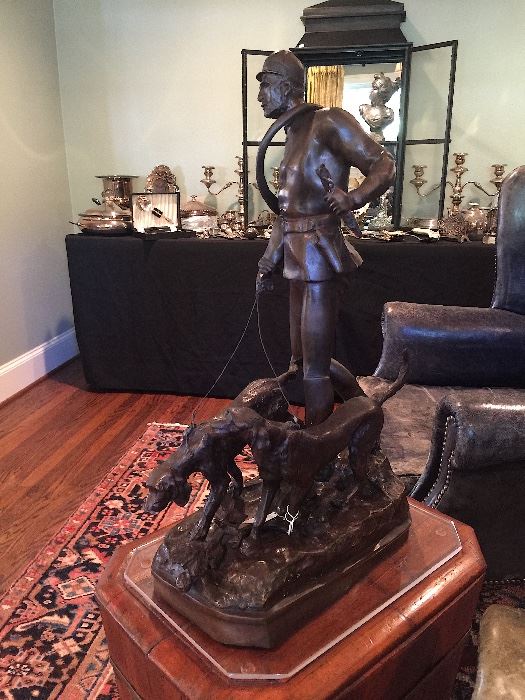 Bronze Huntsman Statue with Dogs. Aprox: 2'tall.