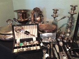 Nice assortment of Plate and Sterling serving pieces.