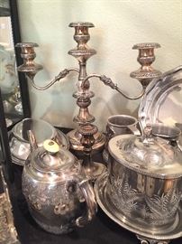 Nice assortment of Plate and Sterling serving pieces.