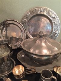 Nice assortment of Plate, Sterling and Pewter serving pieces.