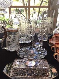 Depression glass pieces, cut Bohemian glasses, Fostoria, Waterford and Baccarat crystal, Spode China and More...