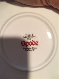 Spode Red Fleur De Lys Bone China Cups & Saucers.