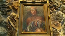 signed burbank oil on canvas indian medicine man