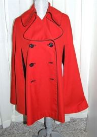 CUTE RED WOOL CAPE COAT FROM WUROPE. VERY STYLISH & LINED TOO