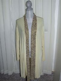 SOFT YELLOW LYCRA BLEND SWEATER TOPPER W/LEOPARD SEWN IN SCARF FOR ADDRED DETAIL