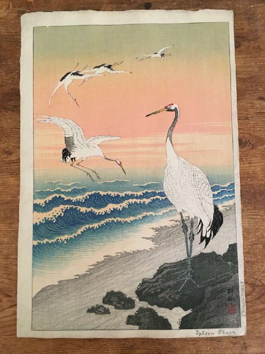 " Four Egrets at Seashore" , Shoson O'Hara. A Masterpiece !!