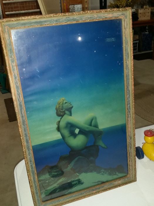 Maxfield Parrish Nude Lady Sitting on Rock