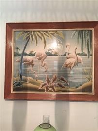 Turner vintage print of flamingos