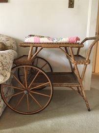 Turn of the century wicker serving cart