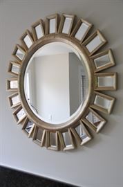 Great 34" beveled wall mirror in antiqued silver tone. 