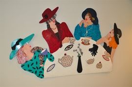Very fun "Women at Tea Time" art board cut out by Schwartz 74" w x 43"h