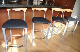 Fantastic set of 4 steel and wood counter height bar "Isolina" stools by Fasem. Made in Italy