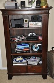 Matching Crate and Barrel mahogany bookcase with 2 lower drawers 35"w x 55"h x 15.5"d 