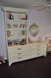 White painted 6 drawer dresser with hutch   80"w x 22"d x 90"h