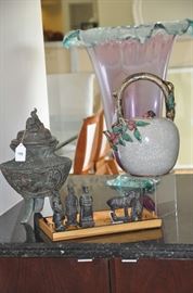 Terra cotta warriors, iron vessel and large tea pot available