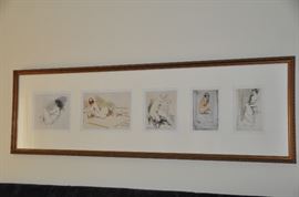 Wonderful framed etchings of female silhouettes 
