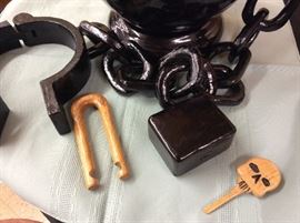 Prison Art Hand Carved Wooden Ball & Chain with Lock