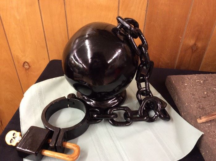 Prison Art Hand Carved Wooden Ball & Chain with Lock