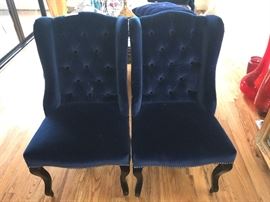 two nearly new z Gallery Midnight blue velvet dining chairs . originally purchased new three months ago at $389 each.