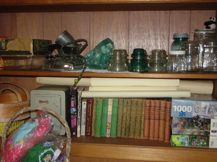 Vintage insulators, books,iron,glassware- Mid Century "Bobbsey Twins" book series