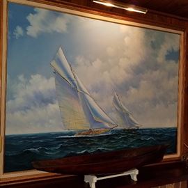 Sailing sloop painting.  Hull model (unidentified)