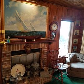Sailing Sloop painting, Ship's lights, Bells., Chairs, etc.