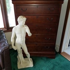 Statue of David (Michelangelo copy), and 5-drawer dresser 