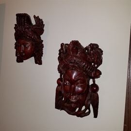 Asian carved masks (male as is...one eye has gone missing)