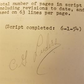 Chet's signature on the Oklahoma script showing it has been involved in costuming