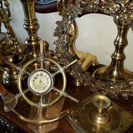 Close-up of the brass showing the anchor clock