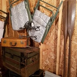 Trunk, Vintage suitcase, weather vane, Chairs, Oars