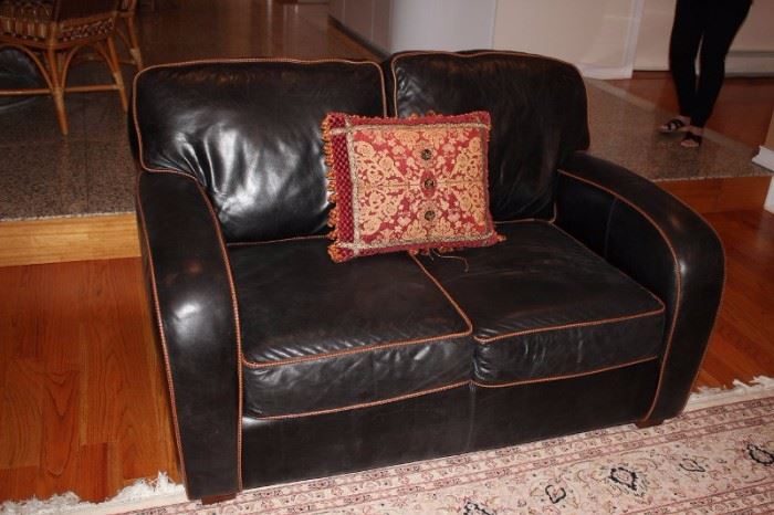 Leather Love Seat and Accent Pillow
