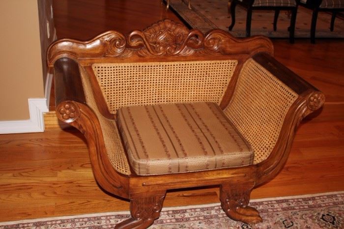 Carved Wood Chair with Cushion