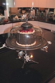 Decorative Metal & Glass Cake Plate/Cover