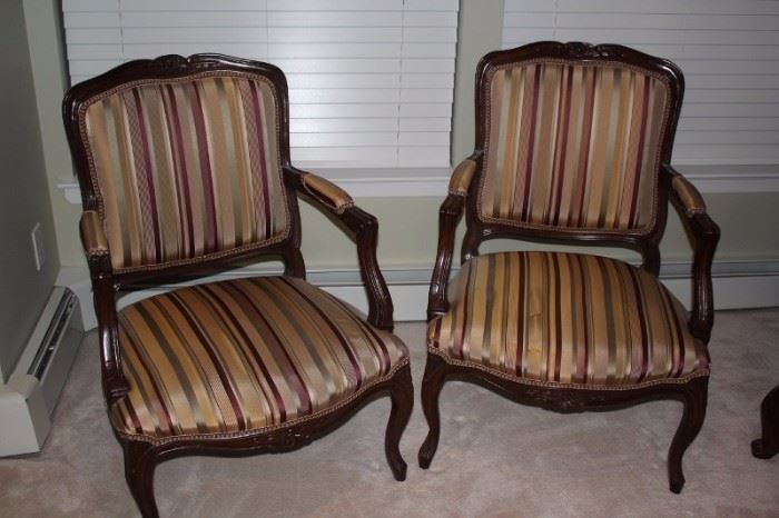 Pair Matching Striped Side Chairs