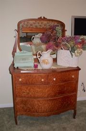 Dresser and matching Mirror with Decorative Pieces