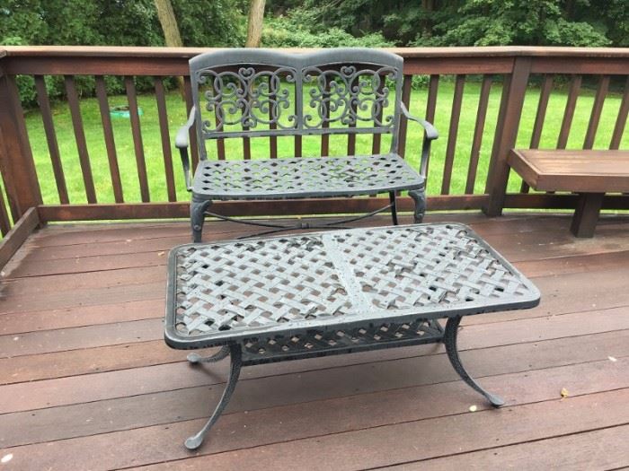 Metal Patio Love Seat and Coffee Table