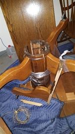 oak dinner table and leaf. note the base & 1 leg needs repair. chairs sold separately.