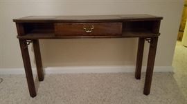 console with drawer and 2 glass features on top