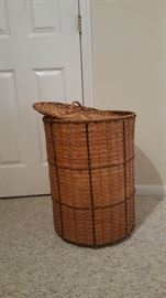 tall round wicker basket with lid