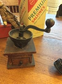 Antique Coffee grinder with drawer.
