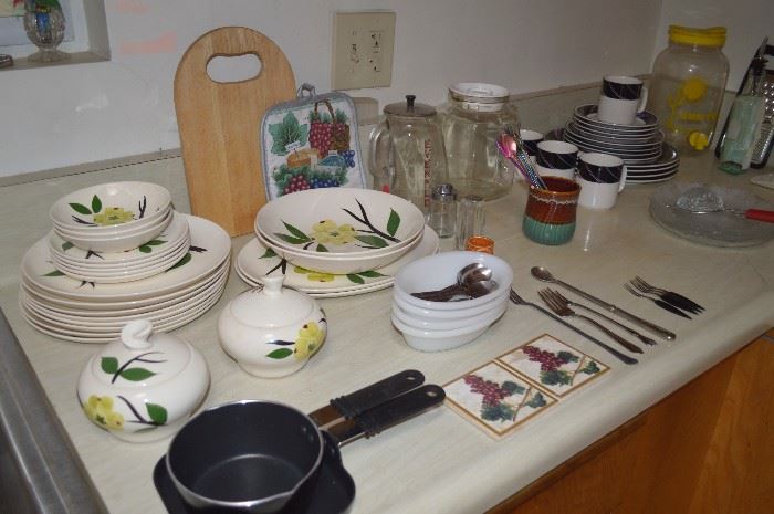 Vintage glass, dishes, pans