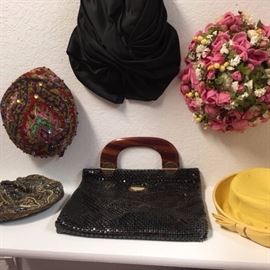 A few vintage ladies hats and assorted designer handbags . UPDATE: Mesh bag SOLD Friday