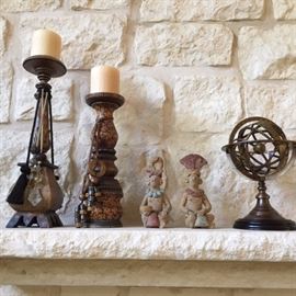 Various decor pillar candle holders, statues and other decor