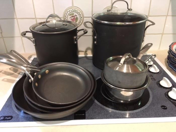 Various pots, sauce & saute pans by Caphalon, Update...some pieces SOLD Friday.