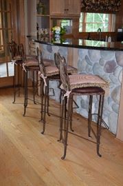 Wrought Iron and Leather; 10 Bar Stools Handmade in Mexico
