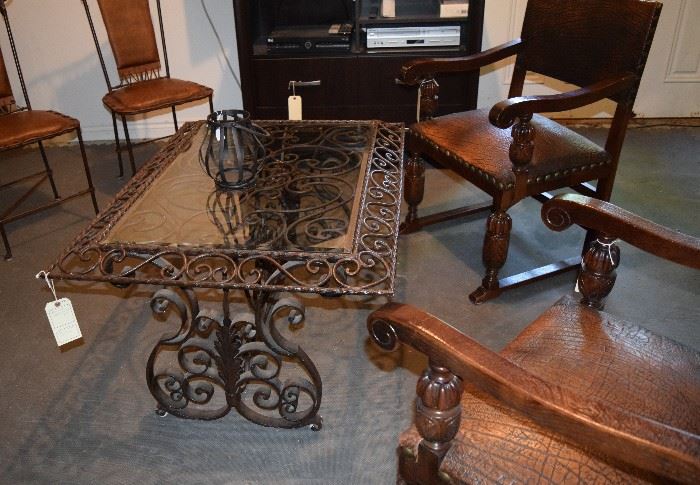 Glass-topped Wrought Iron Table; handmade in Mexico