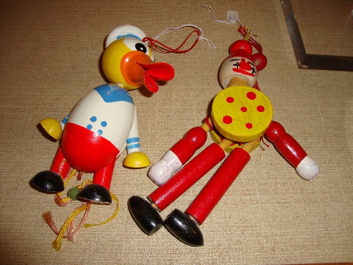 Duck and clown (Made in Japan) wooden figures